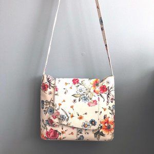 Italian Leather floral print bag with magnetic closure